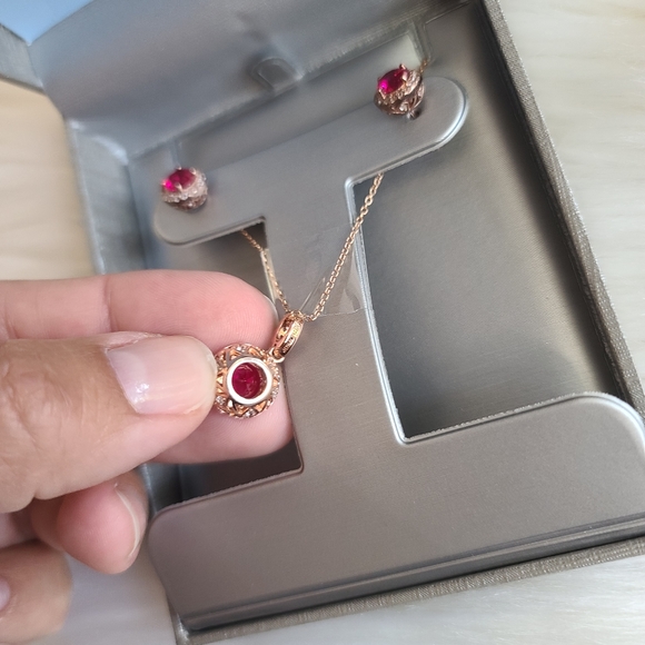 Zales Lab-Created Ruby & White Sapphire Frame Pendant and Earrings Set - Picture 8 of 14